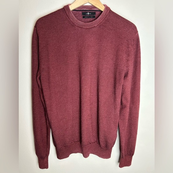 7 For All Mankind Other - 7 For All Mankind Large Merino Wool Sweater Distressed Made In Italy Burgundy